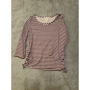Girl's Size 10/12 Emma‎ And Elsa Light Pink Burgundy Stripe 3/4 Sleeve Soft Top